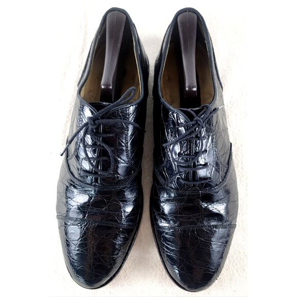 Zelli Genuine Alligator Cap Toe Oxford Shoes Black 10.5M Italy Luxury Exotic main image 12